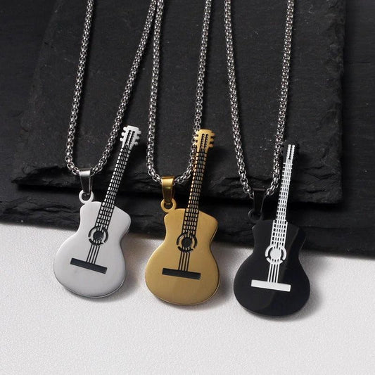 Stainless Steel Music Guitar Necklace For Men by GJG Denim
