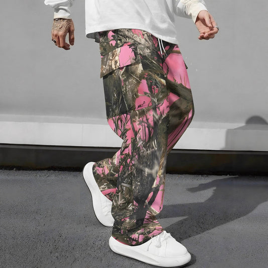 Pink Camo Cargo Pants For Men by GJG Denim