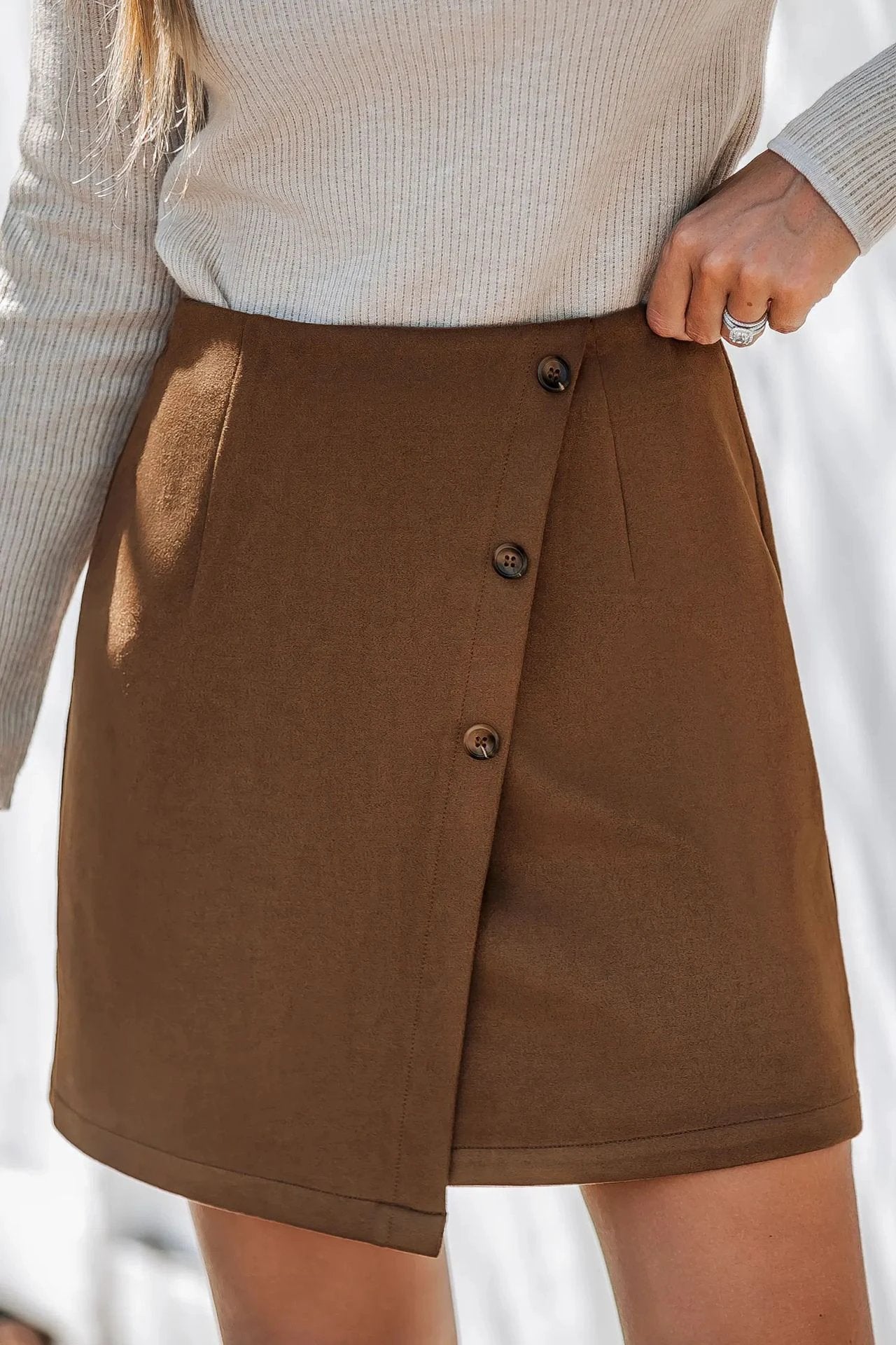 Women's Irregular High Waist Zipper Button Skirt by GJG Denim