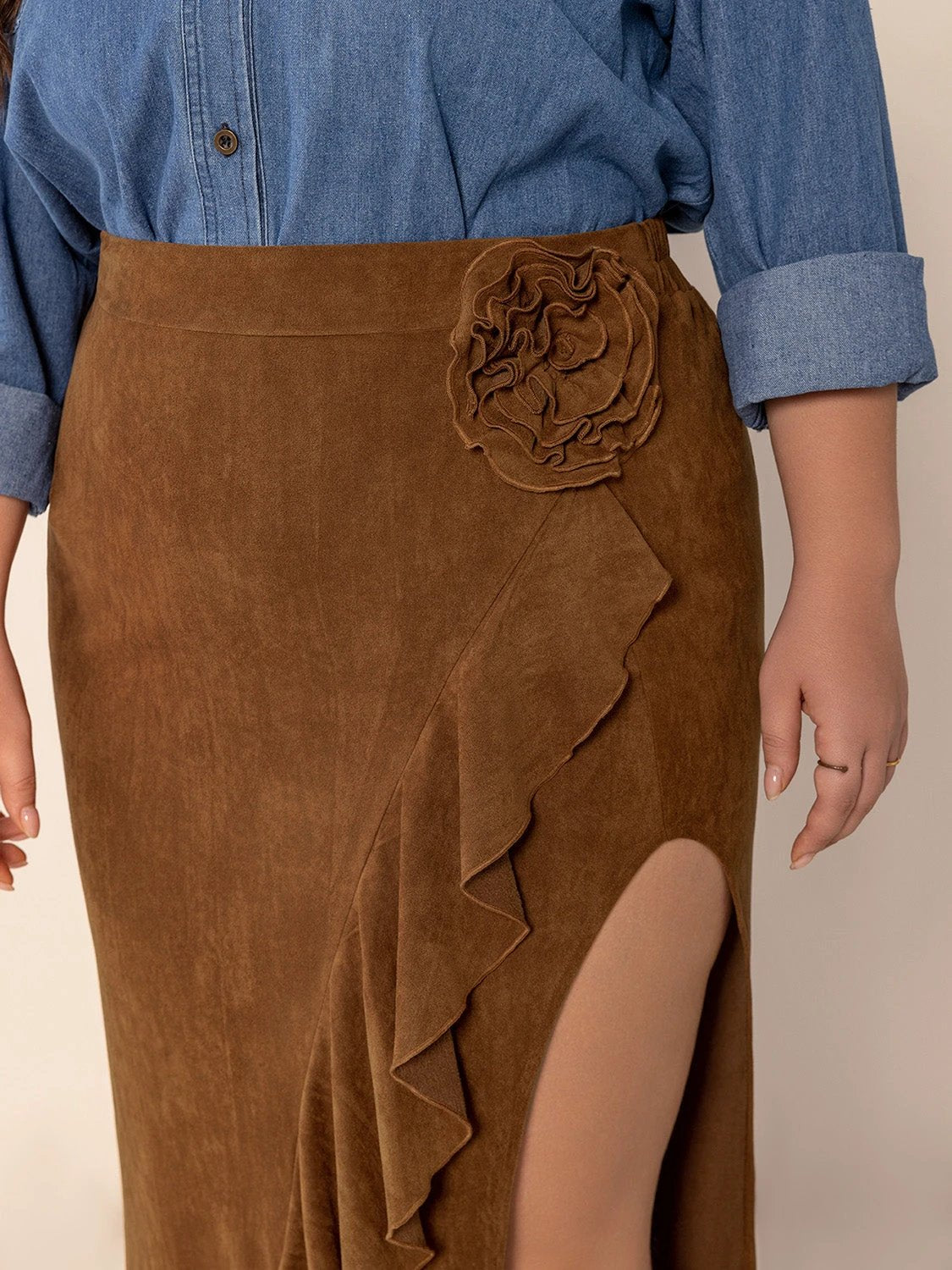 Plus Size Ruffled Slit High Rise Skirt by Lady Ros
