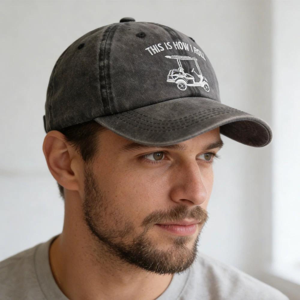 Men's "This Is How I Roll" Golf Cart Baseball Cap by GJG Denim