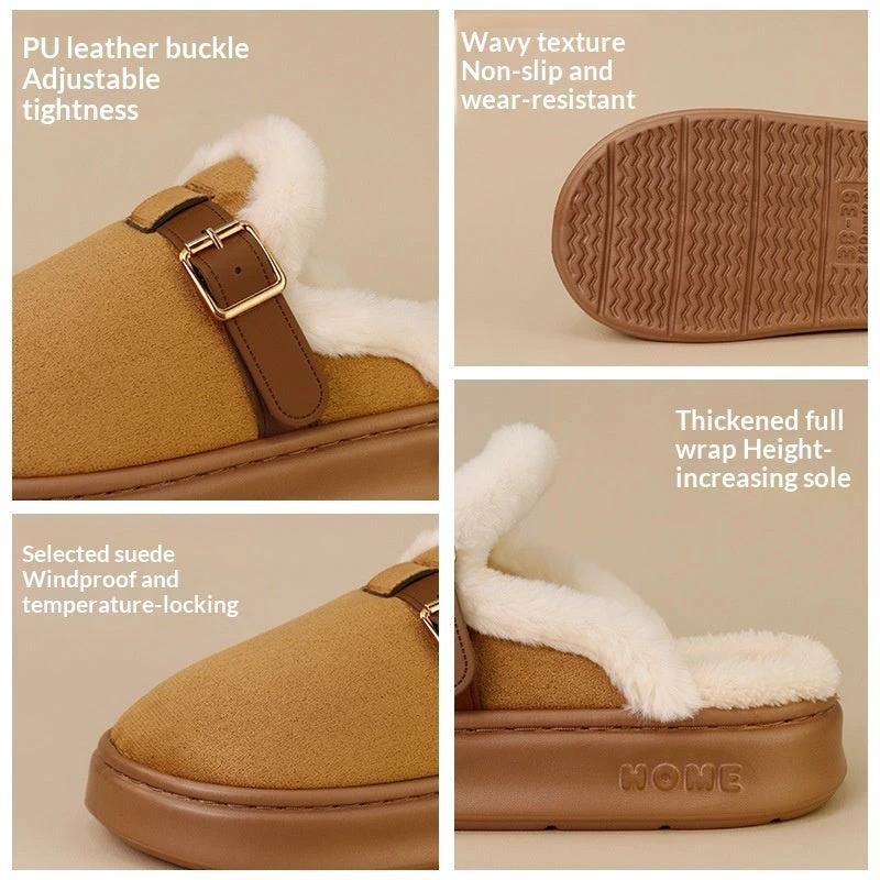 Womens AutumnWinter Indoor Plush Thick-Soled Warm Anti-Slip Cotton Slippers by GJG Denim