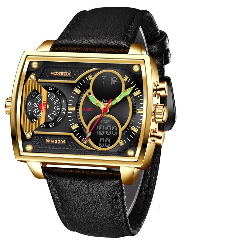 Quartz Electronic Dual Display Multi-function Square Watch by GJG Denim