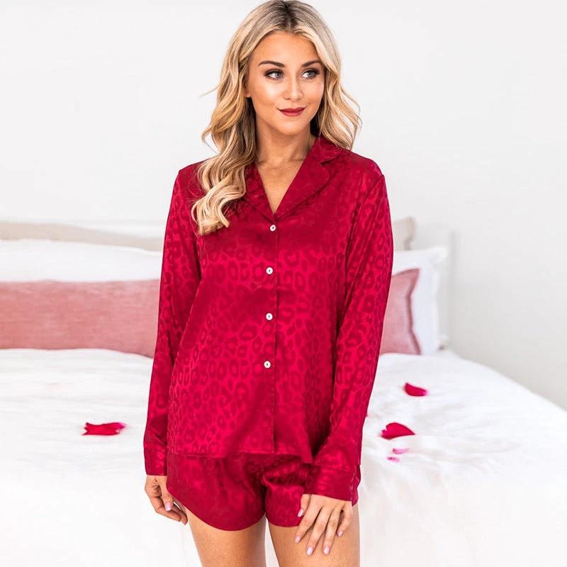 Lapel Long Sleeve Shorts Pajamas For Women by GJG Denim