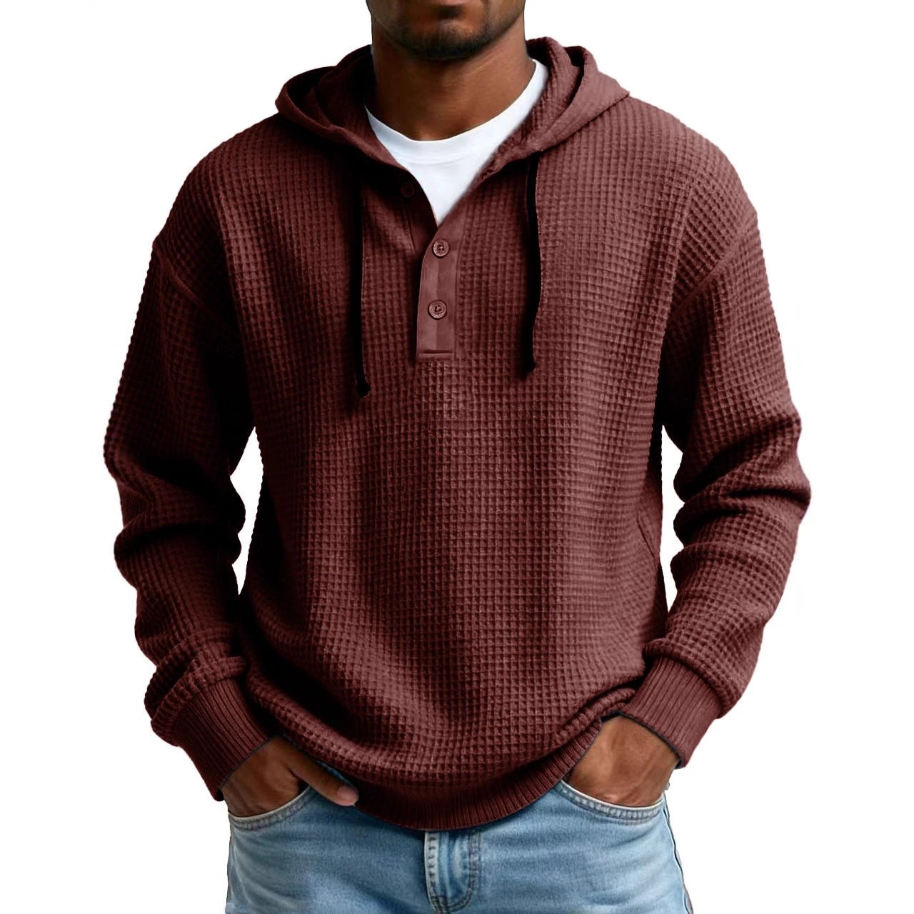 Men's Ribbed Hooded Half-Zip Sweater by GJG Denim
