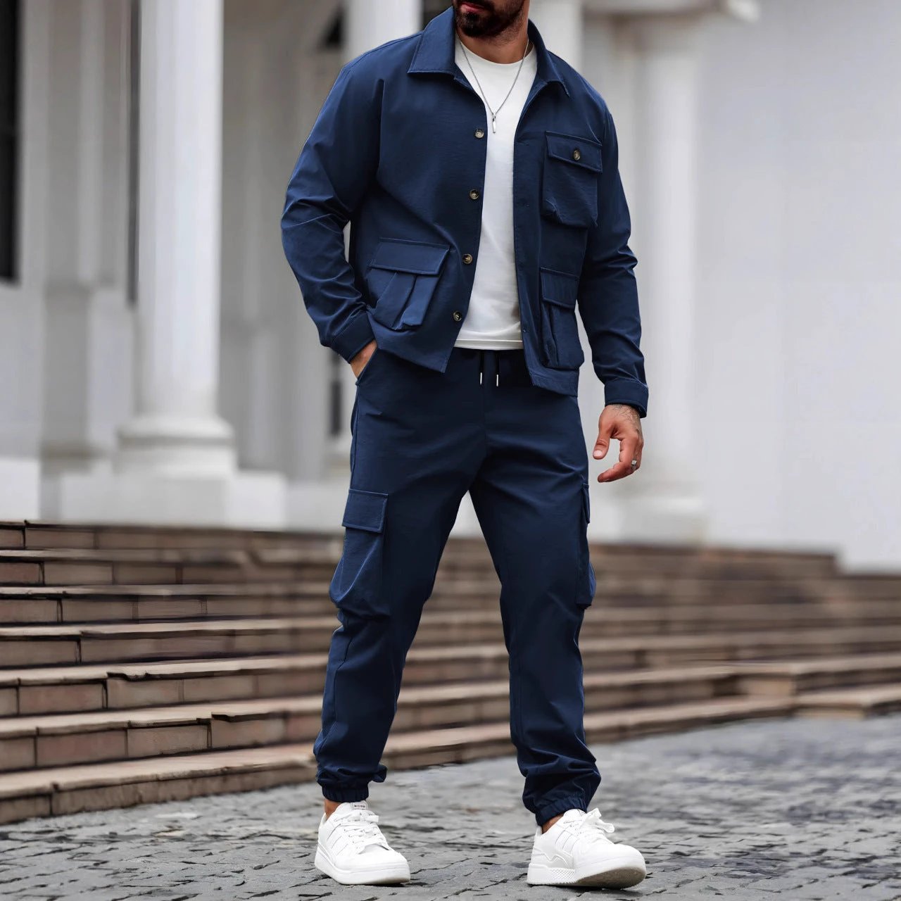 Cross-border Heavy Men's Vintage Jacket Multi-pocket Pants Suit by GJG Denim
