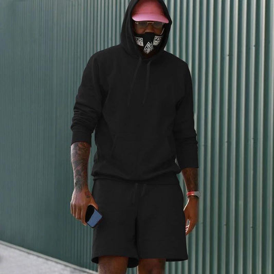 Men's Fleece-Lined Hoodie And Shorts Two-Piece Set by GJG Denim
