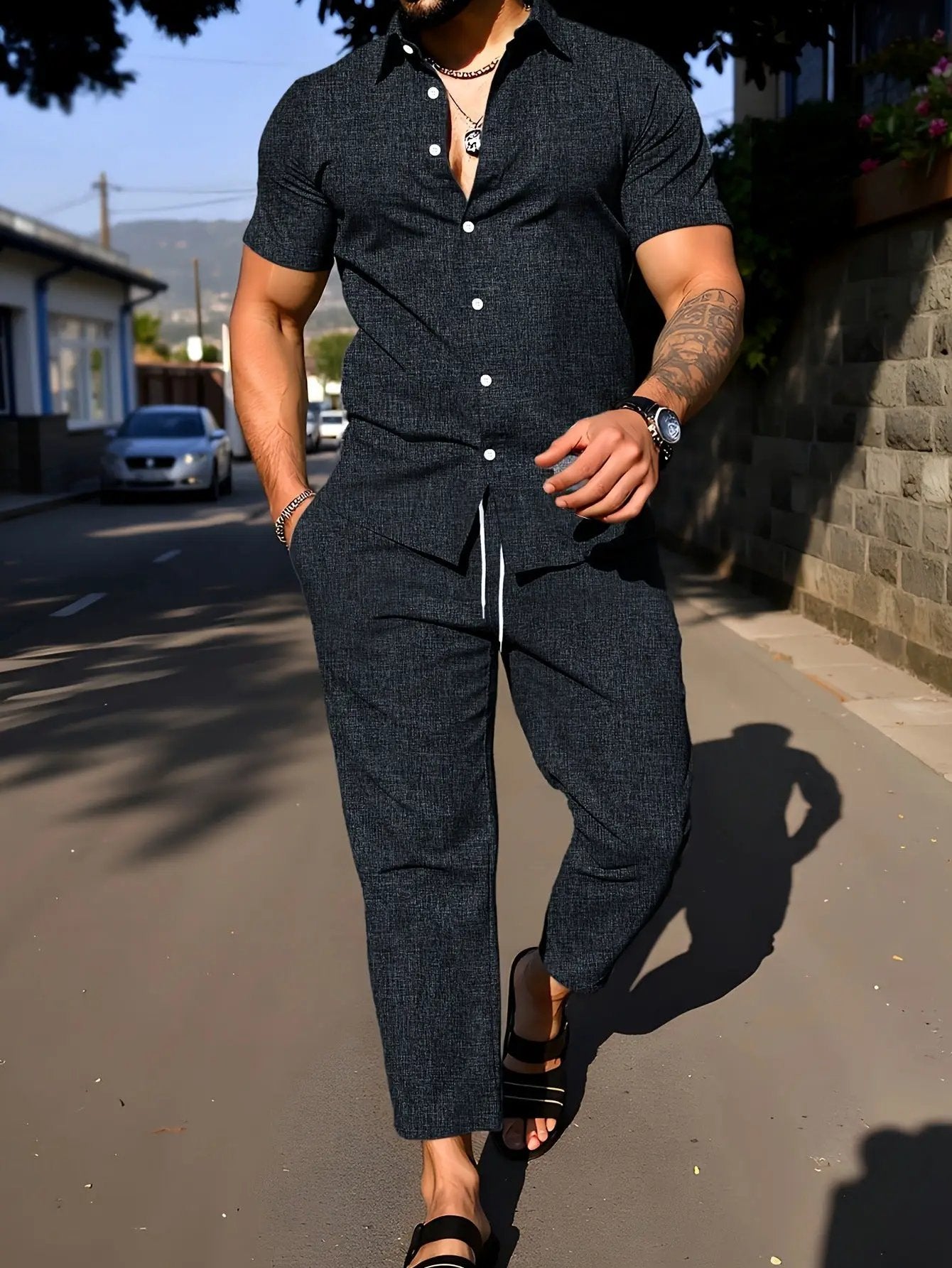 Short-sleeve Shirt And Trousers Casual Summer Set by GJG Denim