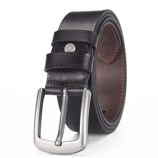 Men's Alloy Pin Buckle Casual First Layer Cowhide Belt by GJG Denim