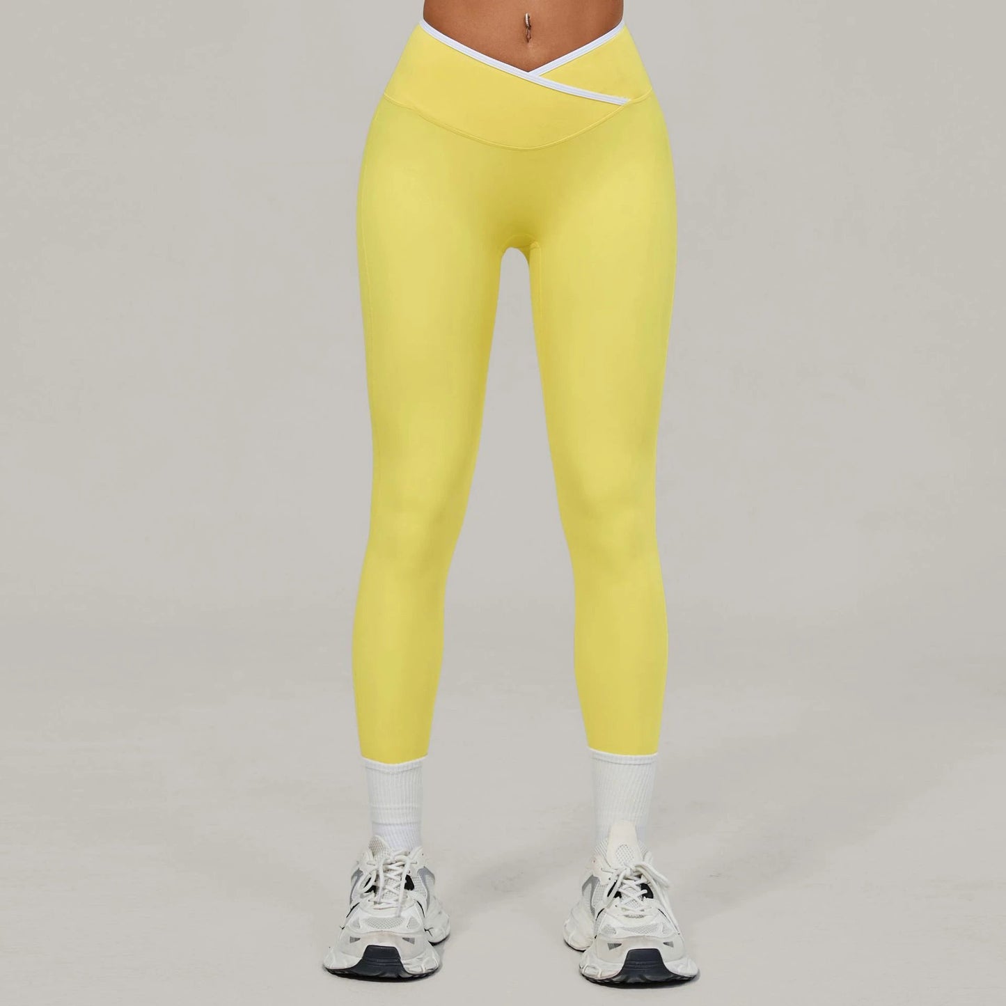 Bare-feel Tight Cross-over High-waist Contrast-color Leggings by GJG Denim