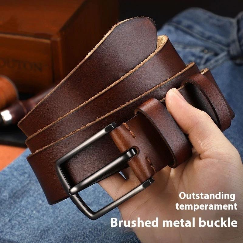 Men's First Layer Leather Alloy Buckle Belt by GJG Denim