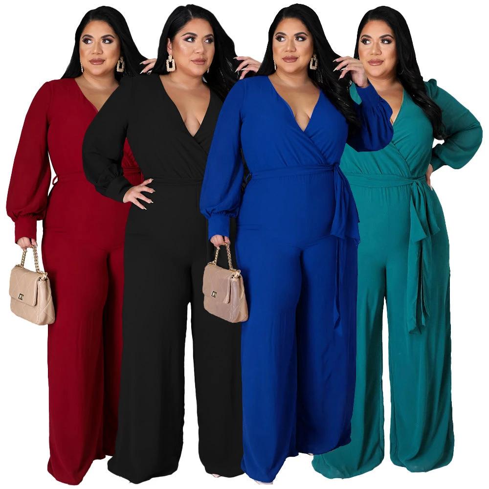 Relaxed-fit Straight-leg Solid-color Jumpsuit With Belt by GJG Denim