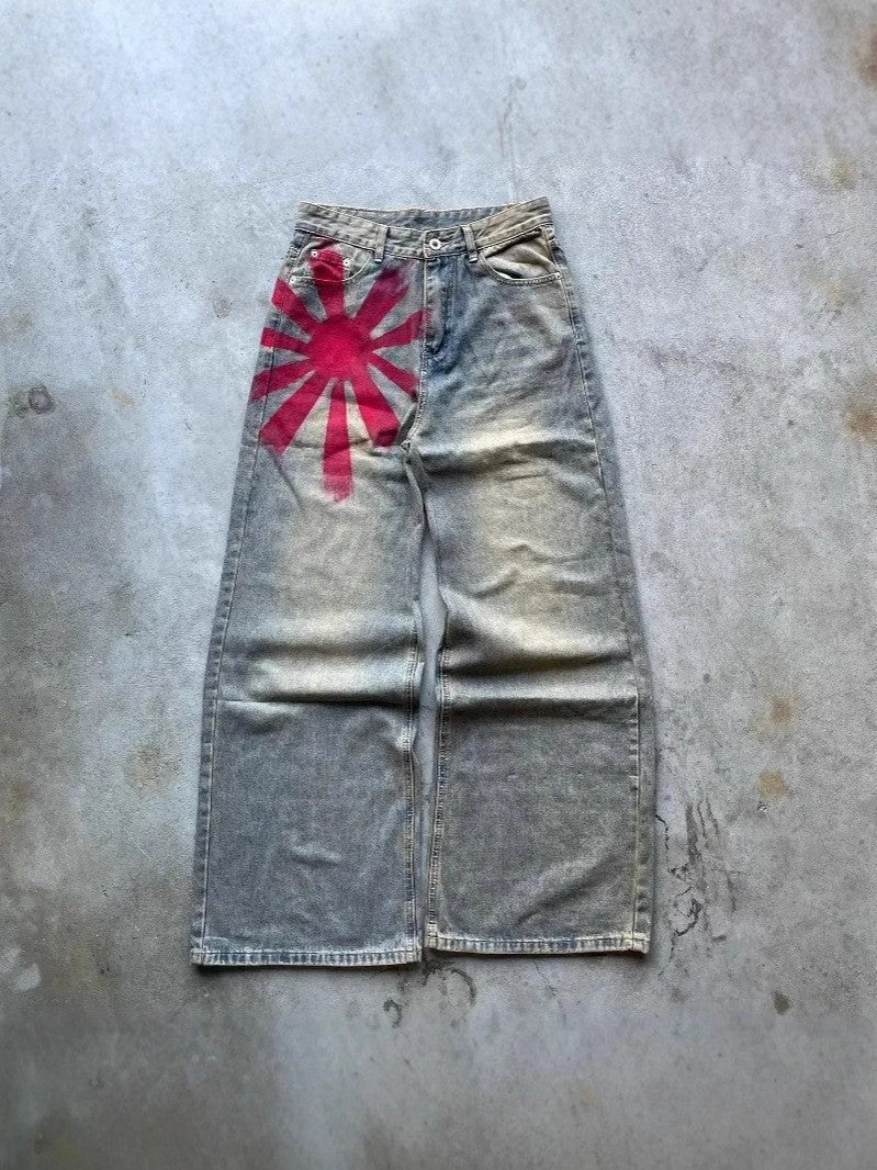 Men's Wide-leg Mopping Denim Jeans by GJG Denim