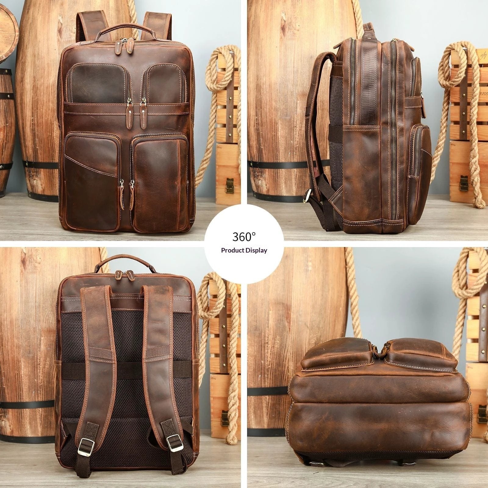 Men's Leather Large-Capacity Backpack by GJG Denim