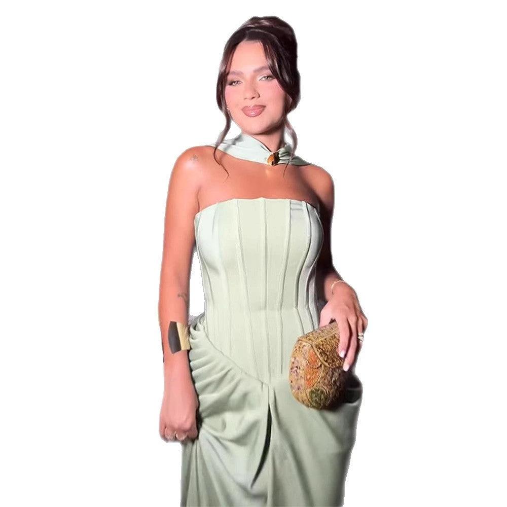 Tube Top Cinched Waist Pleated Dress by GJG Denim