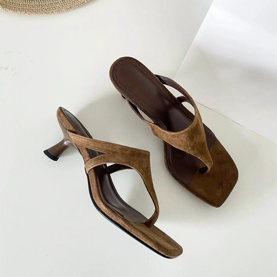 Retro-chic Minimalist Thong Stiletto Sandals by GJG Denim