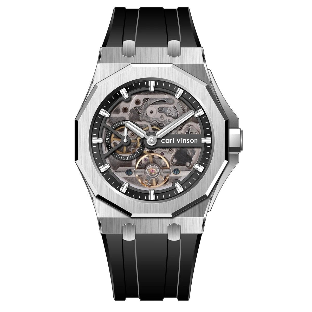 Fully Automatic Luminous Decorative Hollow Silicone-Strap Mechanical Alloy Watch For Men by GJG Denim