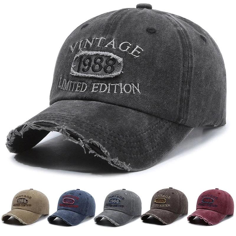 Men's Retro Old Ripped Letter Embroidered Baseball Cap by GJG Denim