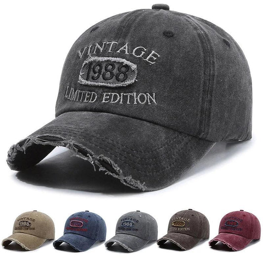 Men's Retro Old Ripped Letter Embroidered Baseball Cap by GJG Denim