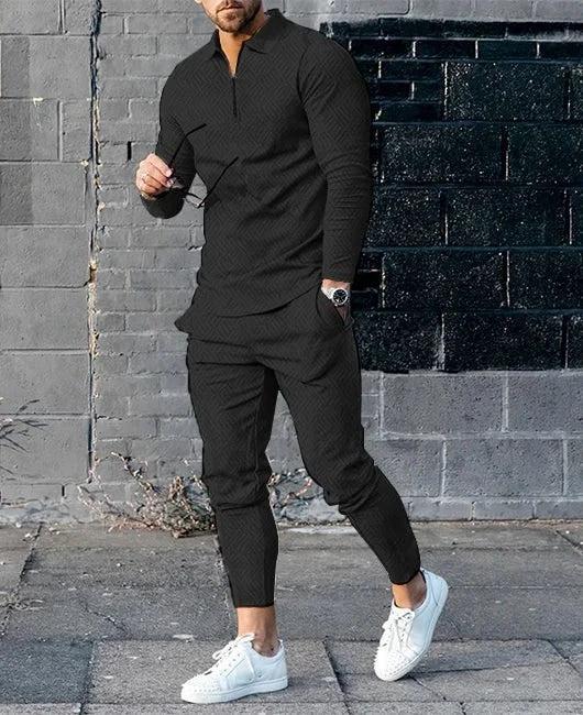 Men's Long-sleeve Zip-up Two-piece Set by GJG Denim