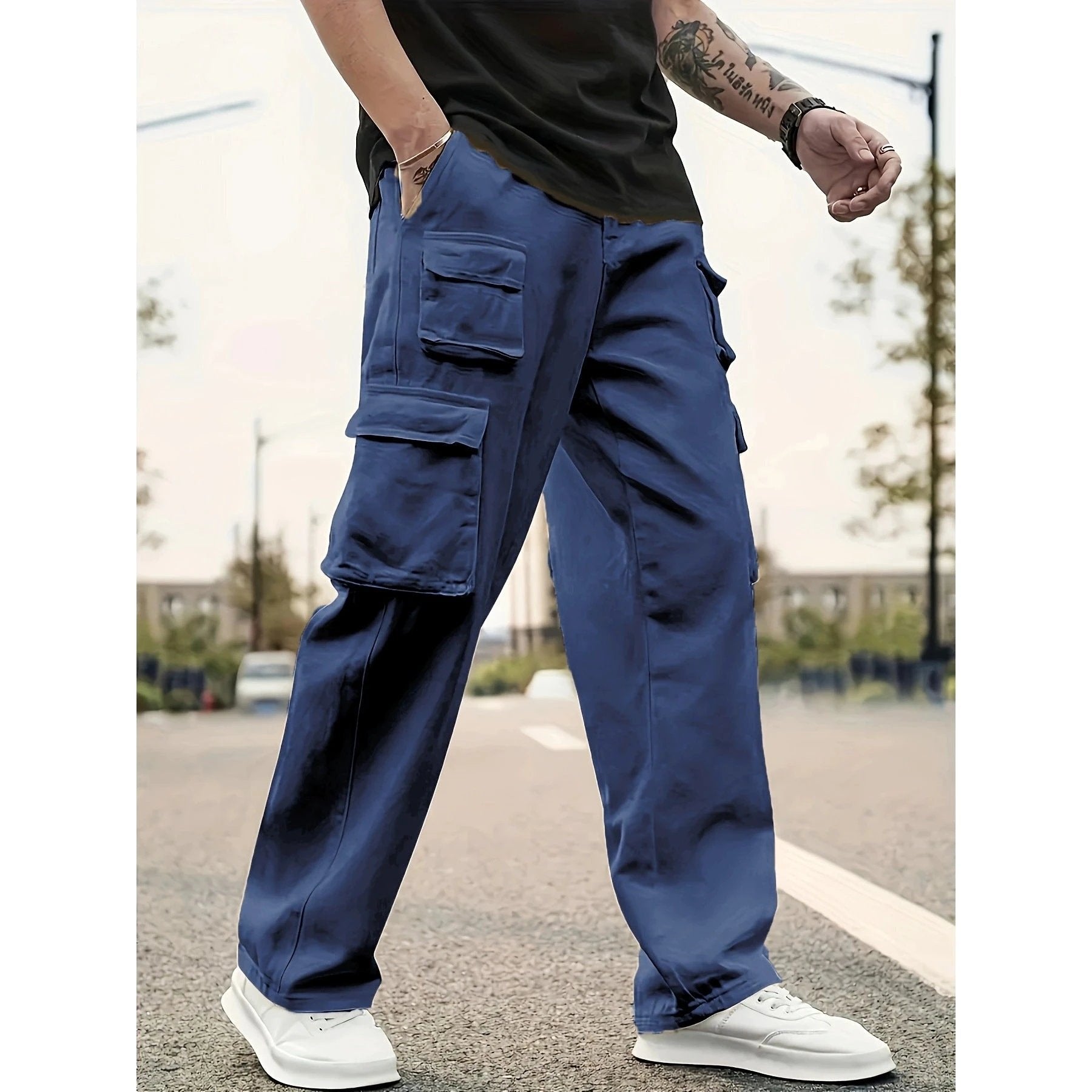 Men's Casual Cargo Pants Loose by GJG Denim