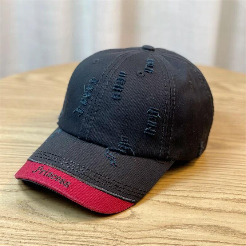Double-stitching Shabby Embroidered Letter Baseball Cap For Men by GJG Denim