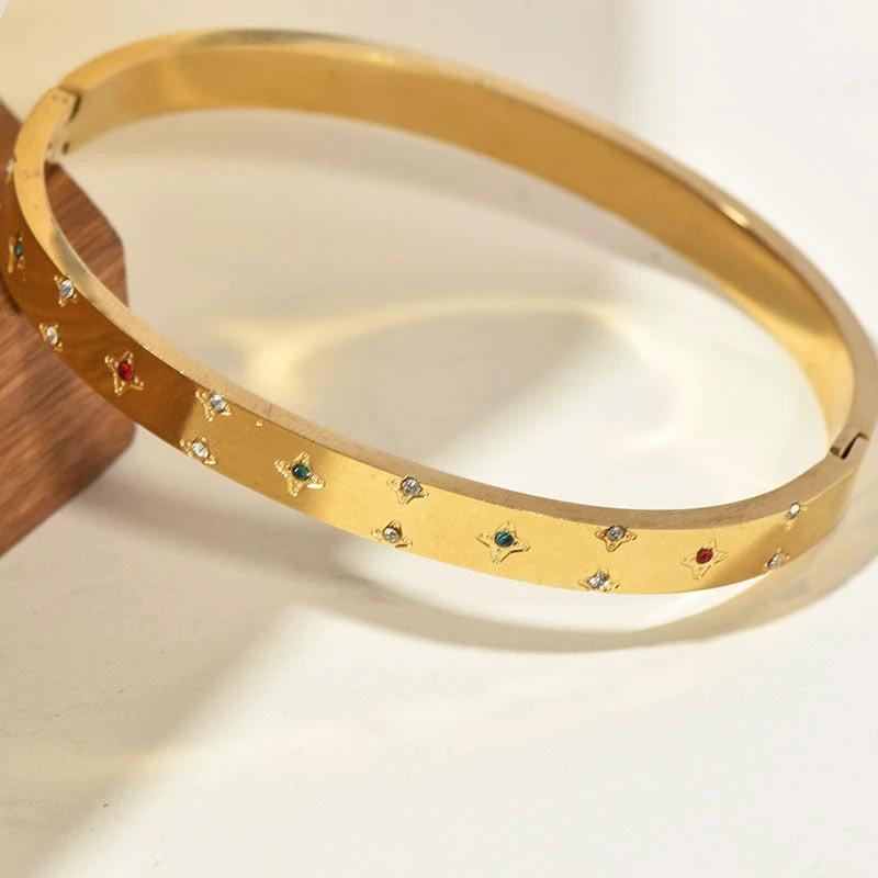 Retro Sunflower Diamond-Encrusted Bracelet Gold Polished Cuff by GJG Denim