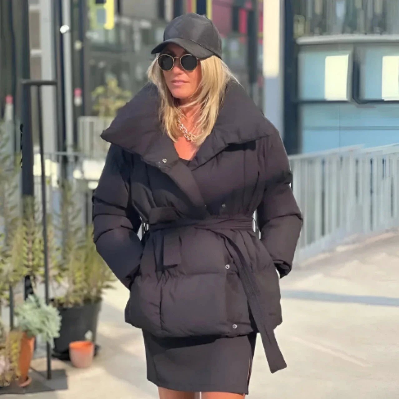 Winter Thickened Jacket Fashion Lapel Cotton Coat With Belt Warm Casual Top Outwear Women's Clothing by GJG Denim