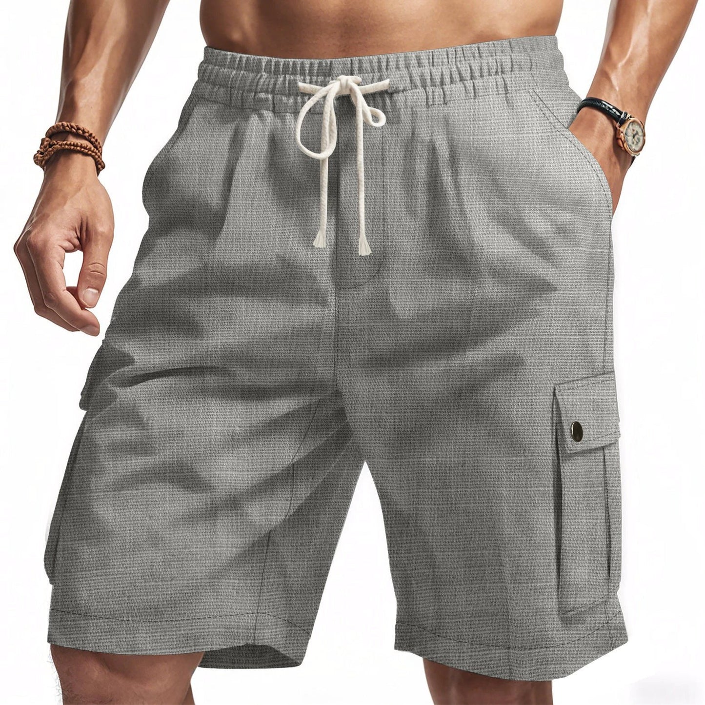 Cargo Bamboo Linen Beach Casual Shorts by GJG Denim