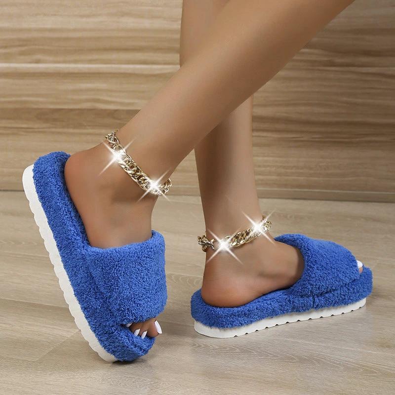 Fuzzy Slippers Women Winter House Shoes by GJG Denim