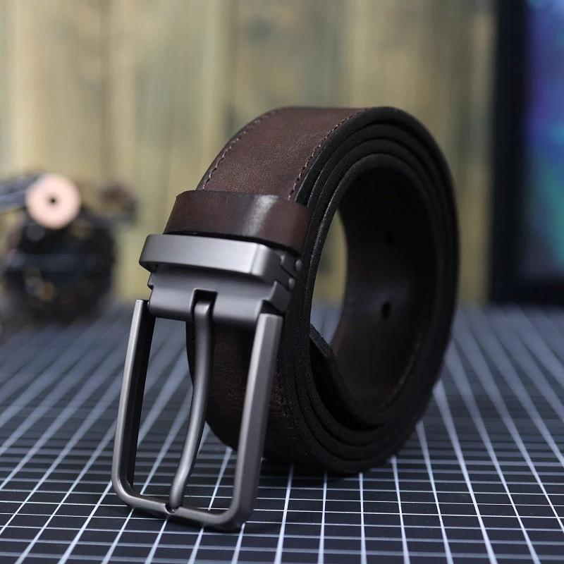 Men's Vintage Genuine Leather Belt With Pin Buckle by GJG Denim