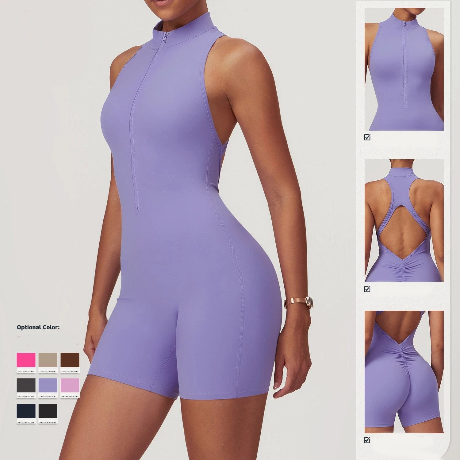Fitness Yoga Jumpsuit With Zipper Summer Backless Shorts Jumpsuit Bodysuit For Women Clothing by GJG Denim