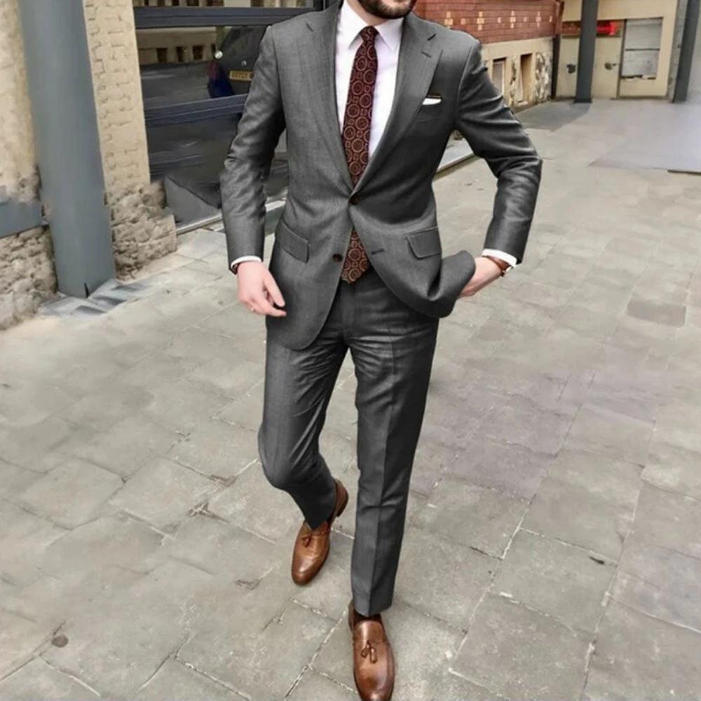 Men's Slim Fit Business Dress Two Button Suit by GJG Denim