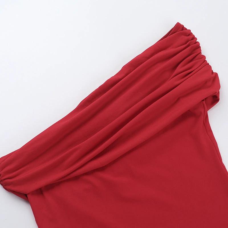 Cloud Sense Oblique Shoulder Fitted Waist Pleated T-shirt by GJG Denim