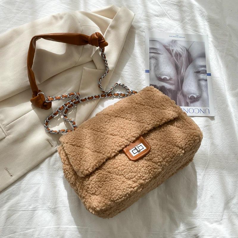 Large Capacity Lamb Hair Bag Women Messenger Bag by GJG Denim