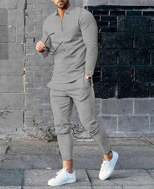 Men's Long-sleeve Zip-up Two-piece Set by GJG Denim