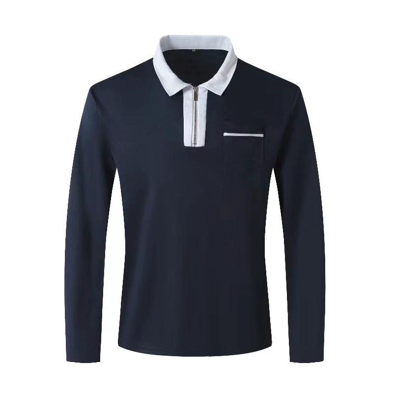 Men's Long Sleeve Zipper Polo Shirts Lapel Collar Zip Up by GJG Denim