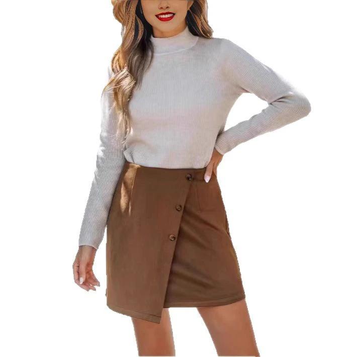 Women's Irregular High Waist Zipper Button Skirt by GJG Denim