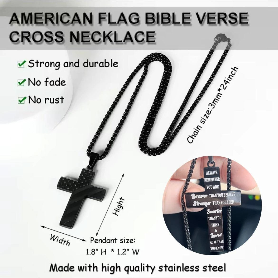 Men's Cross/American Flag Pendant --Stainless Steel Jewelry Gift by GJG Denim
