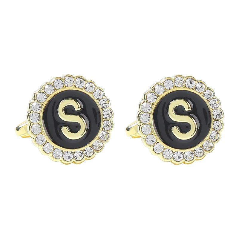 Round Diamond-like Cufflinks for Men 26 Letters by GJG Denim