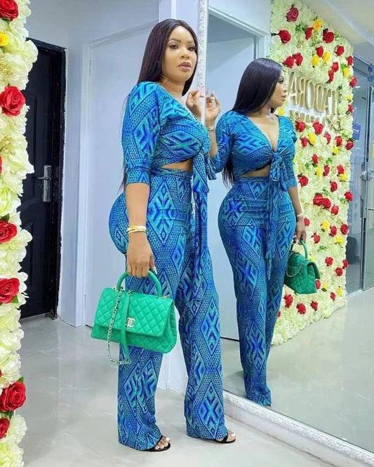 Long sleeve Top with tie And Pants Set by GJG Denim