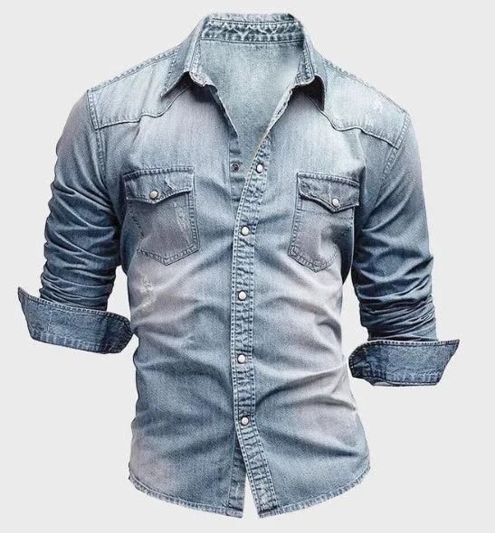 Men's Denim Long Sleeve Shirts Slim Fit by GJG Denim