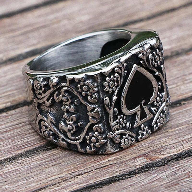 Titanium Steel Spades Epoxy Carved Men's Ring by GJG Denim