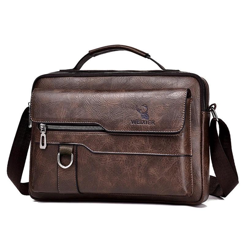Men's Messenger Bag One Shoulder Retro Business Backpack PU Leather Flaps Crossbody by GJG Denim