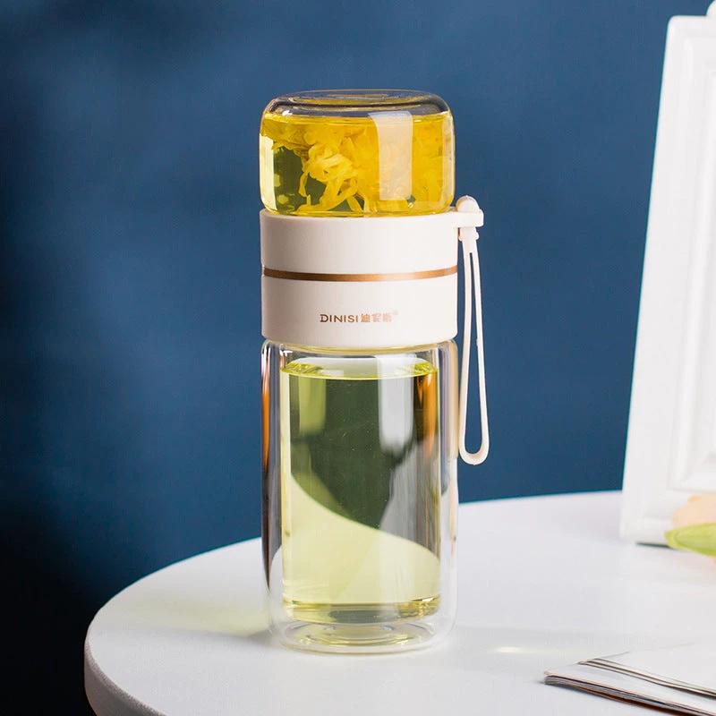 Glass Water Bottle With Tea Infuser Filter Tea Separation Double Wall Glass Bottle Leakproof by GJG Denim