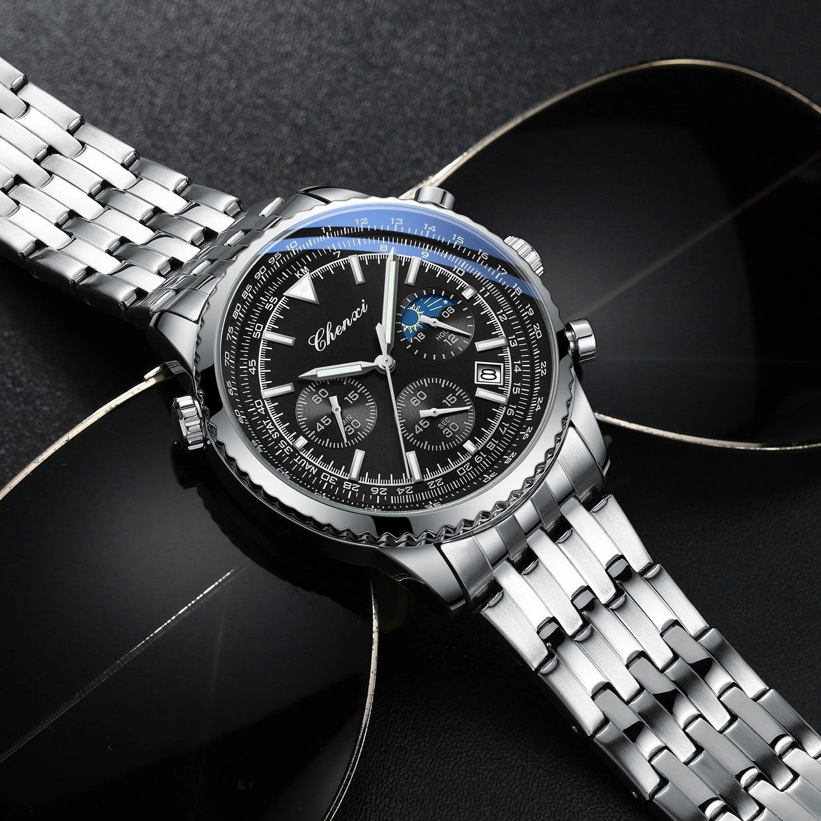 Men's Table Quartz Luminous Waterproof Watch by GJG Denim