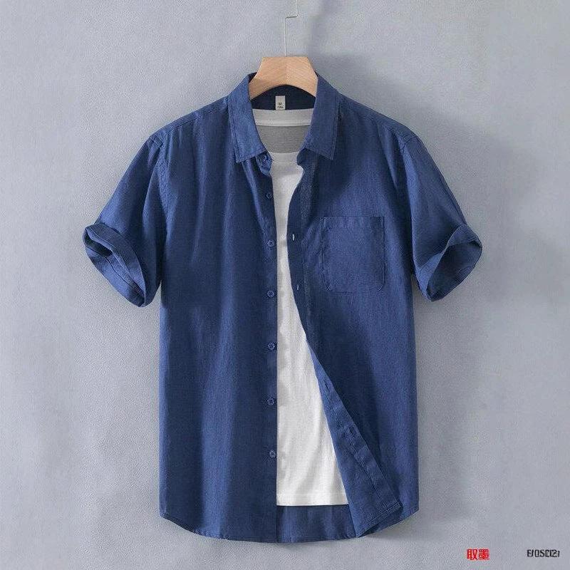 Loose Casual Linen Short-sleeved Shirt by GJG Denim