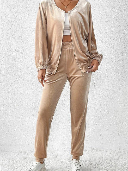 New Solid Color Velvet Casual Fashion Set Female Simple Versatile Home Two-piece Set Female by GJG Denim