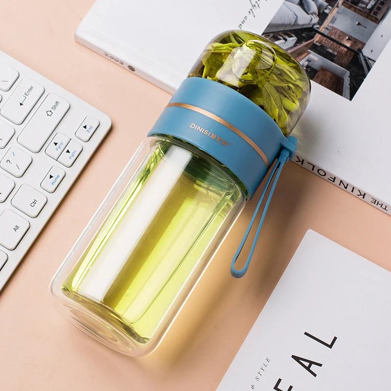 Glass Water Bottle With Tea Infuser Filter Tea Separation Double Wall Glass Bottle Leakproof by GJG Denim