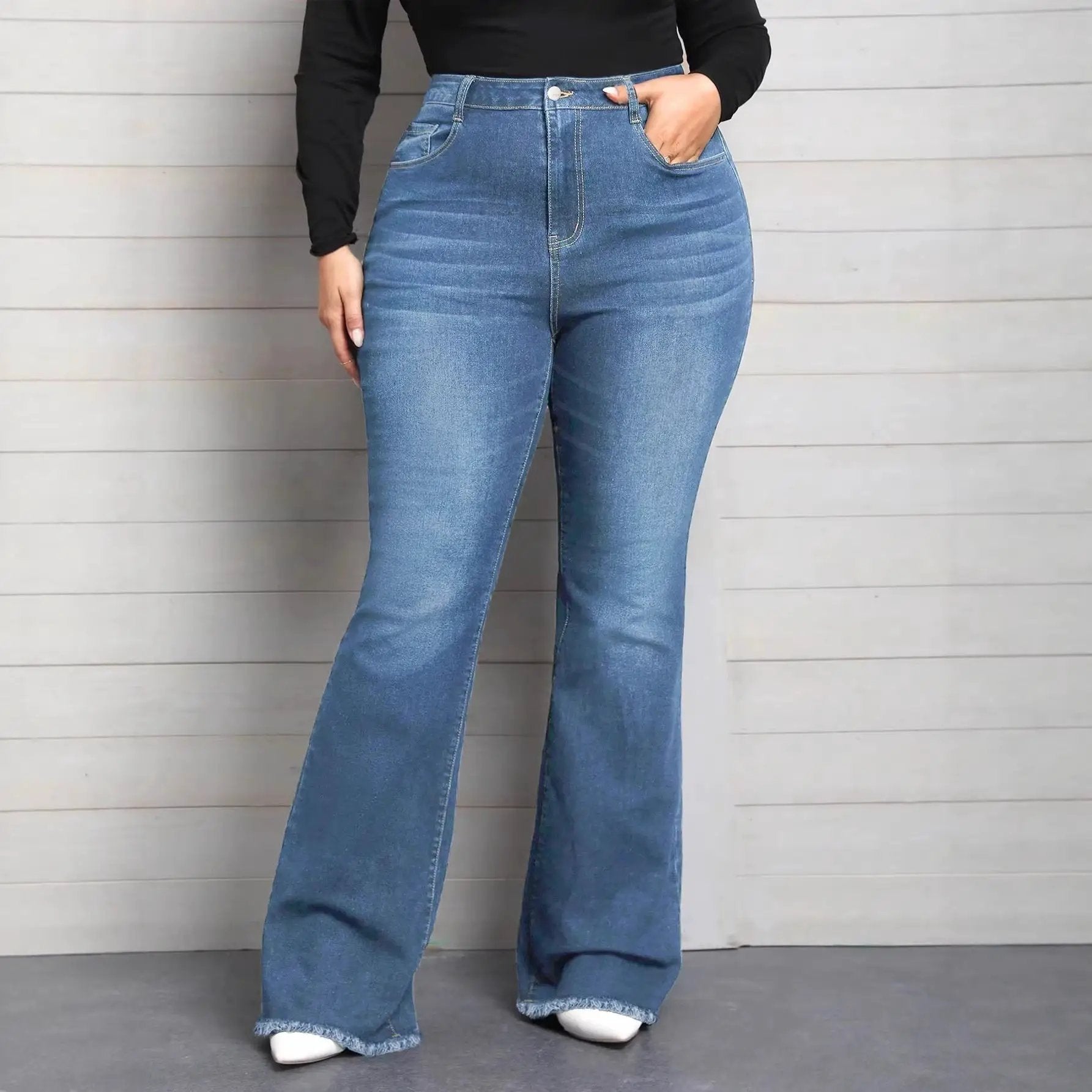 Blue Mid-rise Flared Jeans In-stock For Women Available On Our Independent Website by GJG Denim